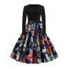 Robe Evasée Ceinturée Fleurie Feuille Imprimée à Pois - multicolor B XL