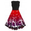 Robe d'Halloween Vintage à Imprimé Citrouille Chauve-souris de Grande Taille - Rouge L