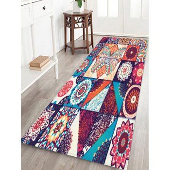 

Bohemian Jointed Pattern Non-Slip Quick Dry Floor Pad Rug, Firebrick