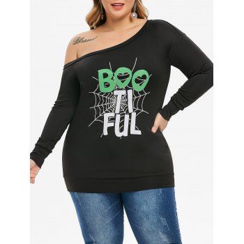 

Plus Size Halloween Skew Neck Printed Graphic Sweatshirt, Black