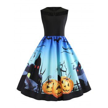 

Lace Panel Bat Pumpkin Ombre Halloween Dress, Multicolor