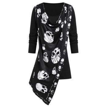 

Plus Size Asymmetrical Cowl Neck Tunic T Shirt, Black