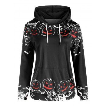 

Plus Size Tunic Pocket Printed Hoodie, Black