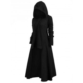 

Hooded High Low Drop Shoulder Longline Sweater, Black