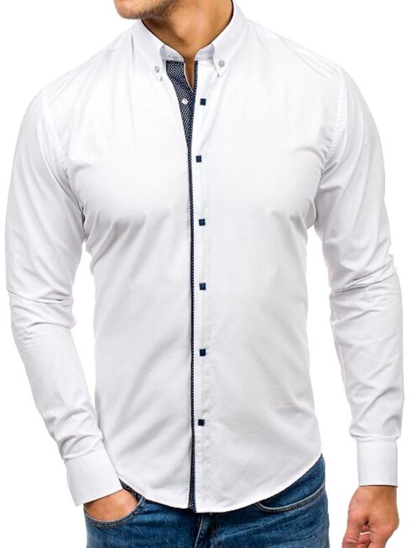 Chemise Boutonnée à Manhces Longues Ourlet à Pois - Blanc XL