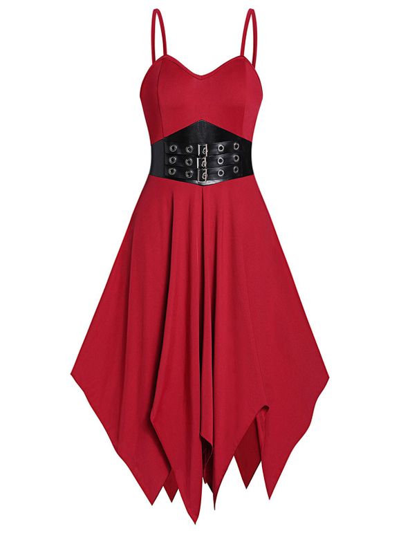 Robe Asymétrique à Taille Haute à Bretelle - Rouge Lave 2XL