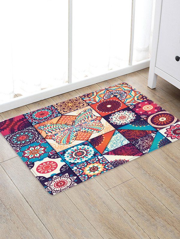 

Bohemian Jointed Pattern Non-Slip Quick Dry Floor Pad Rug, Firebrick