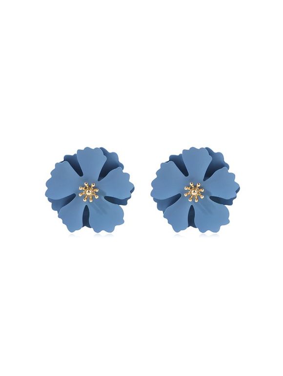 Boucles d'Oreilles Fleur Superposées en Alliage - Bleu de Soie 