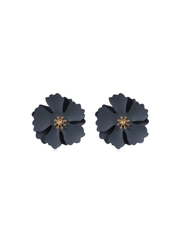 Boucles d'Oreilles Fleur Superposées en Alliage - Noir Graphite 