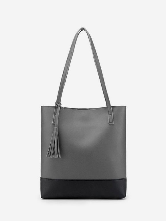 Sac à Bandoulière Pendant en Blocs de Couleurs à Frange - Cuirassé Gris 