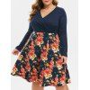 Robe Superposée Fleurie à Manches Longues de Grande Taille avec Poche Cousue - Orange 3X