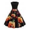 Robe d'Halloween Citrouille Imprimée Ceinturée Sans Manches - multicolor L