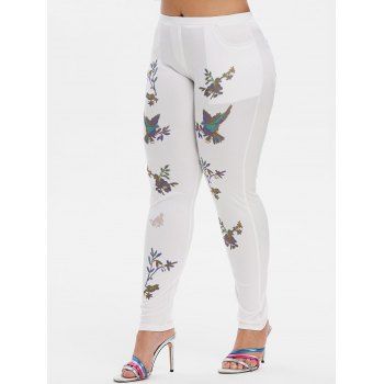 

Mid Rise Leaves Floral Skinny Plus Size Pants, White