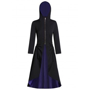 

Hooded Zip Front Lace Up Two Tone Halloween Coat, Black