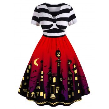 

Plus Size Striped Halloween Flare Dress, Red
