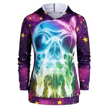 

Plus Size Halloween Skull 3D Print Galaxy Gothic Hoodie, Multicolor