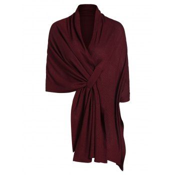 Outerwear High Low Asymmetrical Knit Solid Cape Clothing Online L Red wine