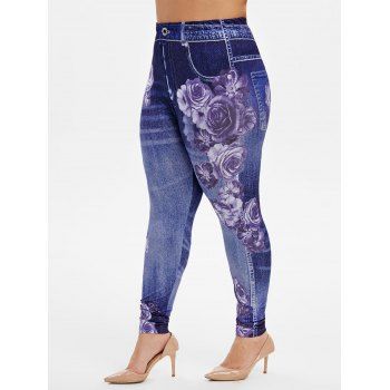 Image of Plus Size High Waist Floral Print D Jeggings