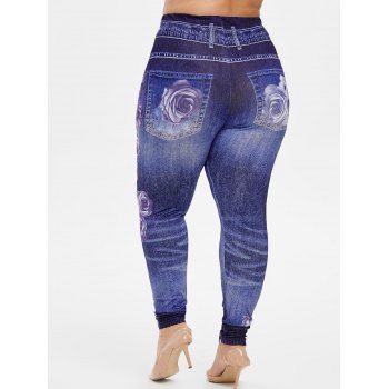 

Plus Size High Waist Floral Print 3D Jeggings, Navy blue