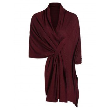 

High Low Asymmetrical Knit Solid Cape, Red wine