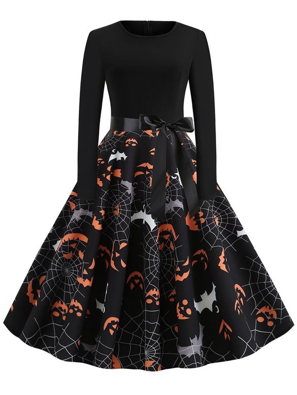 Robe Trapèze Rétro d'Halloween Imprimée de Grande Taille - Noir 4X