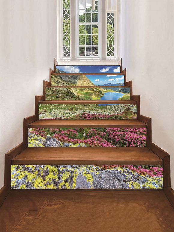 Autocollant d'Escaliers Imperméable Motif 3D Grappe de Fleurs - multicolor A 