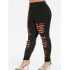 Legging Découpé Panneau à Carreaux à Taille Haute de Grande Taille - Noir 5X
