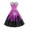 Robe d'Halloween Evasée Panneau en Maille Chauve-souris Imprimé - Rose Oeillet Foncé S