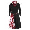 T-shirt Long Fleuri Imprimé à Col Haut - Noir M