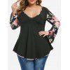 Plus Size Plunge Flower Sleeve Curved Backless Tee - FLAMINGO PINK 2X