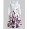 Robe Fleurie Imprimée à Epaule Dénudée Col en Forme de Cœur - Blanc L