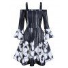 Robe Fleurie Imprimée Epaule Dénudée à Col Carré - Noir 2XL