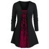 T-shirt Tunique Bicolore Grande Taille à Lacets - Noir 1X