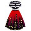 Robe Evasée d'Halloween Rayée de Grande Taille - Rouge 1X