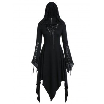 

Plus Size Halloween Lace Up Gothic Hanky Hem Dress, Black