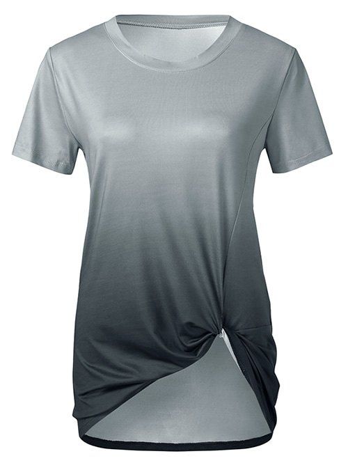 T-shirt Long Tordu Ombré en Avant - Nuage Gris L