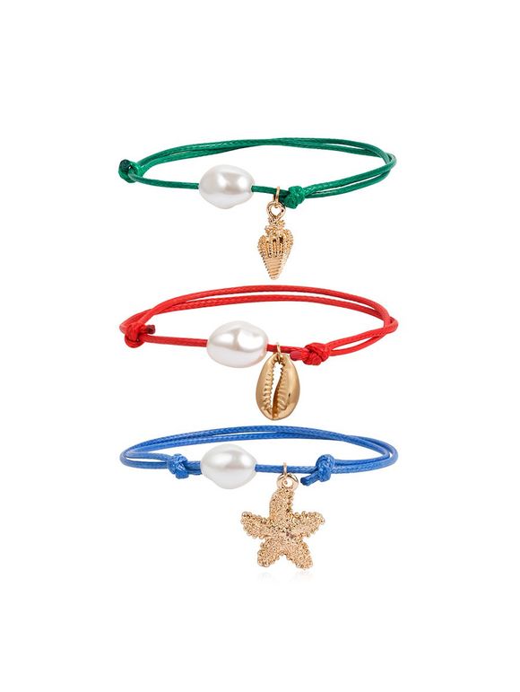 Ensemble de Bracelet Conque Etoile de Mer à Corde en Fausse Perle - multicolor A 