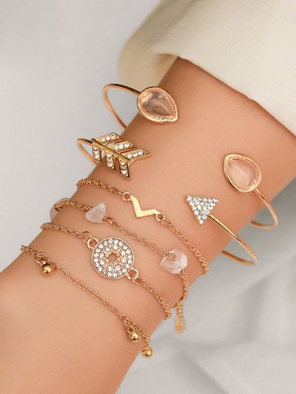 Ensemble de Bracelet Flèche en Fausse Opale avec Strass - Or 