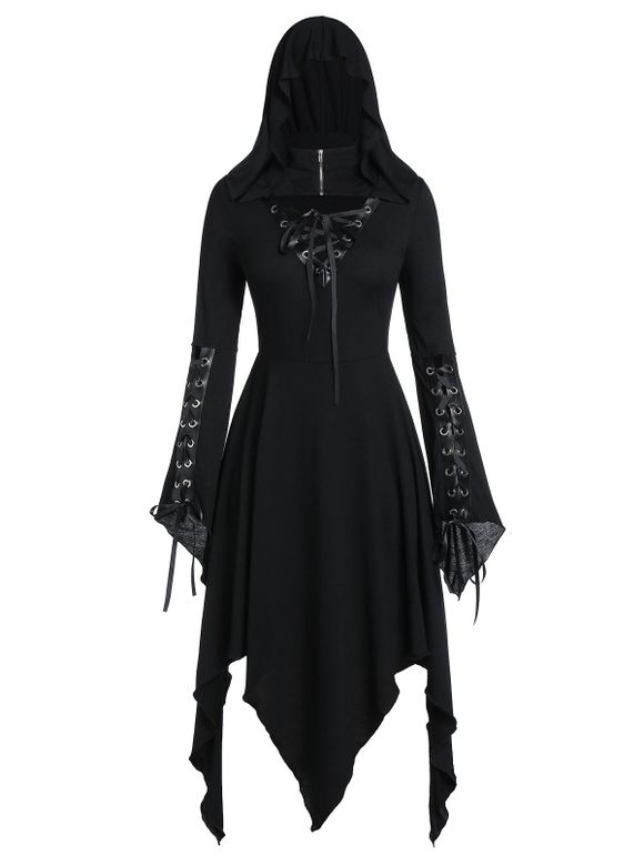 Robe Mouchoir d'Halloween Gothique à Lacets de Grande Taille - Noir 2X