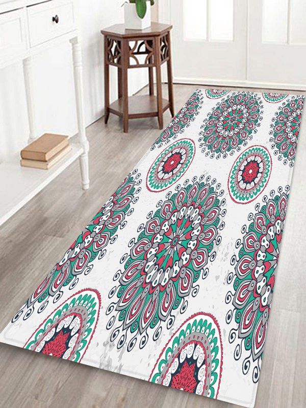 

Bohemian Floral Printed Floor Rug, Cool white