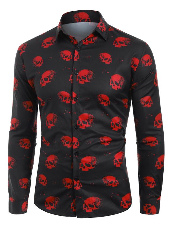 Chemise d'Halloween Boutonnée Crâne Imprimée - Rouge M