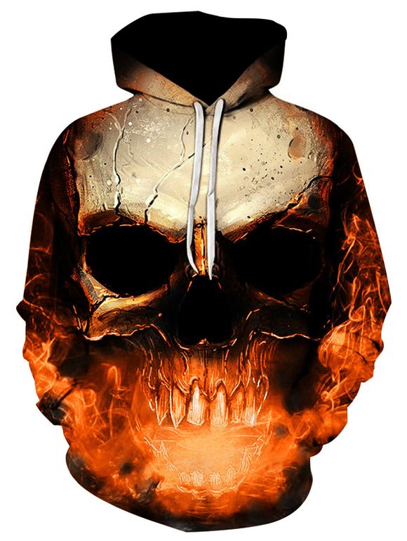 Sweat à Capuche 3D Crâne Imprimée - Orange 4XL