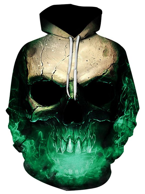 Sweat à Capuche 3D Crâne Imprimée - Vert 3XL