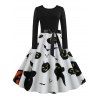 Robe d'Halloween Ceinturée Chauve-souris Citrouille et Fantôme Imprimés - Blanc S