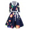 Robe Ligne A Etoile Lune et Soleil Imprimés à Col Châle - multicolor 2XL