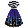 Plus Size Striped Halloween Flare Dress - BLUE 3X
