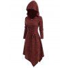 Lace Up Heathered Asymmetric Hooded Dress - RED WINE 2XL
