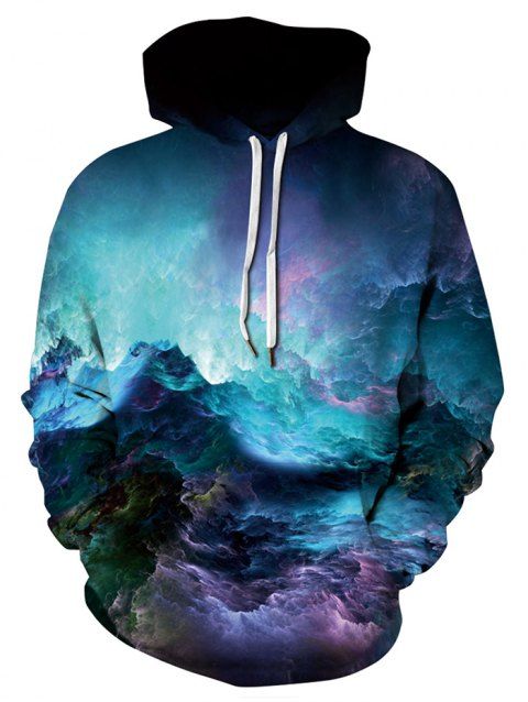 Mens Fashion 3D Swirl Printed Pouch Pocket Hoodie Drawstring Pullover Sweatshirt