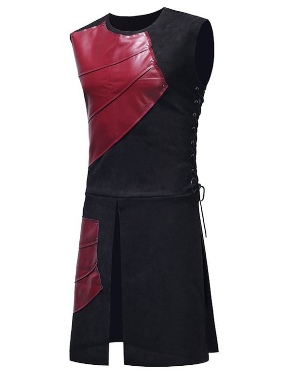 Gilet Style Punk Décoration Jointif à Lacets - Rouge Vineux XL