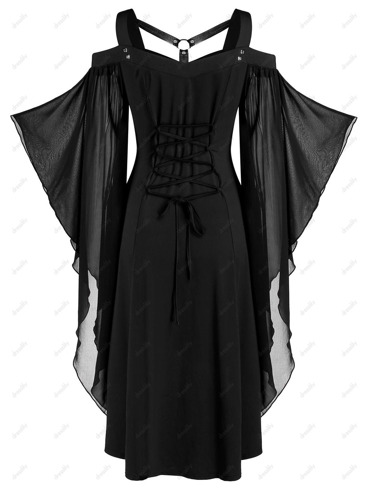 [46% OFF] 2020 Chiffon Batwing Sleeve Lace-up Harness Insert High Low ...